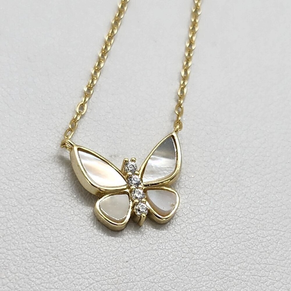 Brand New Sterling Silver 925 White Opal Butterfly Necklace